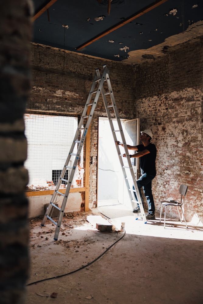 Schuifladder / 2 x 14, open voet, reform, verbredingsvoet, gevelrollen