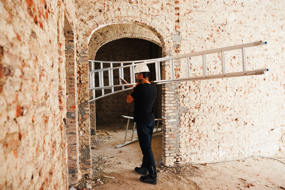 Schuifladder / 2 x 14, open voet, reform, verbredingsvoet, gevelrollen