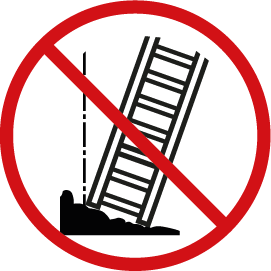 Geen gebruik op oneffen of onstabiele ondergrond