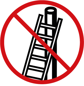 Ladder niet tegen smal object plaatsen